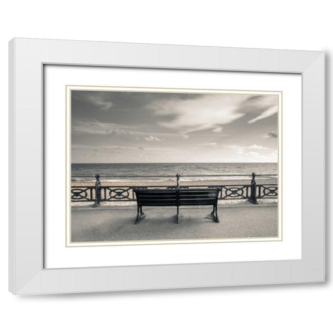 Bench at seaside promenade White Modern Wood Framed Art Print with Double Matting by Frank, Assaf
