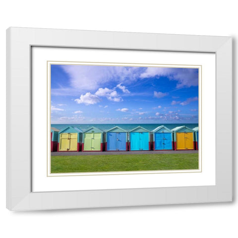 Colorful beach huts in a row White Modern Wood Framed Art Print with Double Matting by Frank, Assaf
