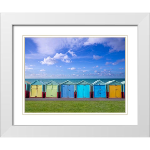 Colorful beach huts in a row White Modern Wood Framed Art Print with Double Matting by Frank, Assaf