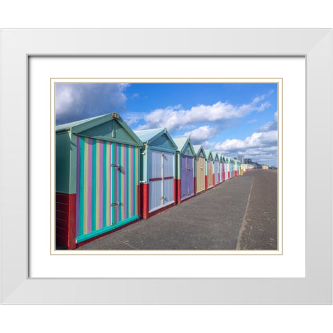 Colorful beach huts in a row White Modern Wood Framed Art Print with Double Matting by Frank, Assaf