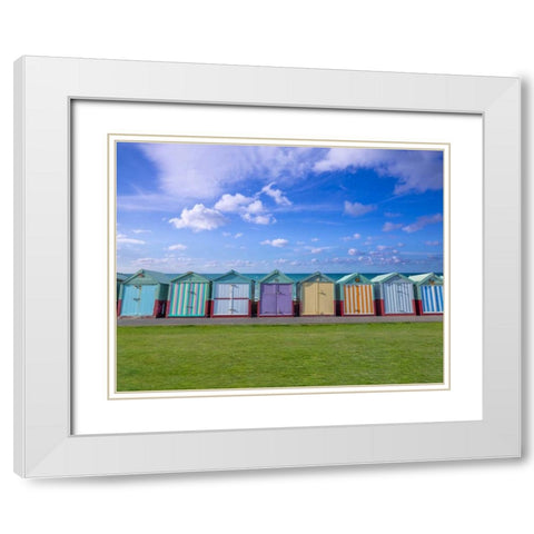 Colorful beach huts in a row White Modern Wood Framed Art Print with Double Matting by Frank, Assaf