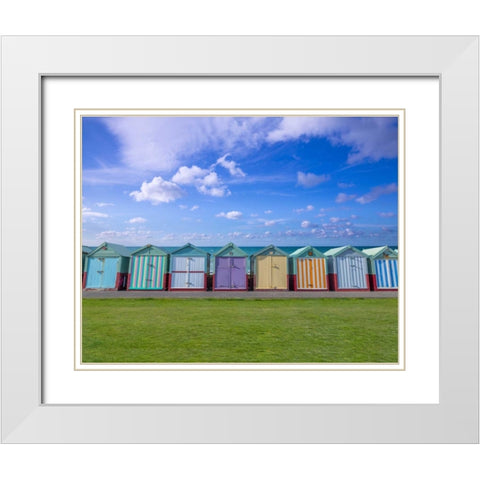 Colorful beach huts in a row White Modern Wood Framed Art Print with Double Matting by Frank, Assaf