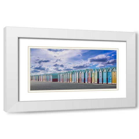 Colorful beach huts in a row White Modern Wood Framed Art Print with Double Matting by Frank, Assaf