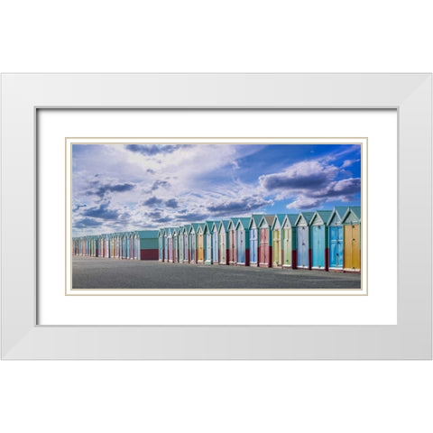 Colorful beach huts in a row White Modern Wood Framed Art Print with Double Matting by Frank, Assaf