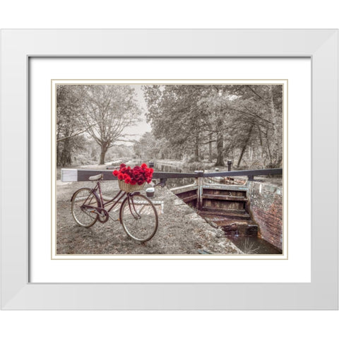 Bicycle with bunch of white roses by the canal White Modern Wood Framed Art Print with Double Matting by Frank, Assaf