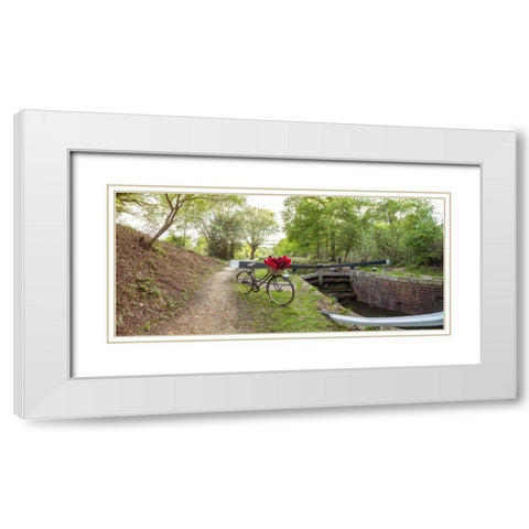 Bicycle with bunch of red roses by the canal White Modern Wood Framed Art Print with Double Matting by Frank, Assaf