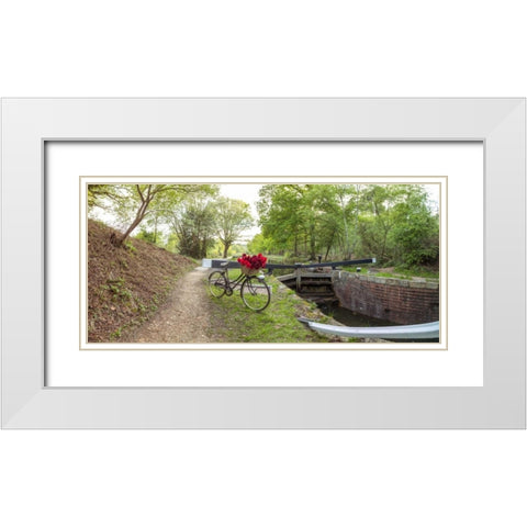 Bicycle with bunch of red roses by the canal White Modern Wood Framed Art Print with Double Matting by Frank, Assaf