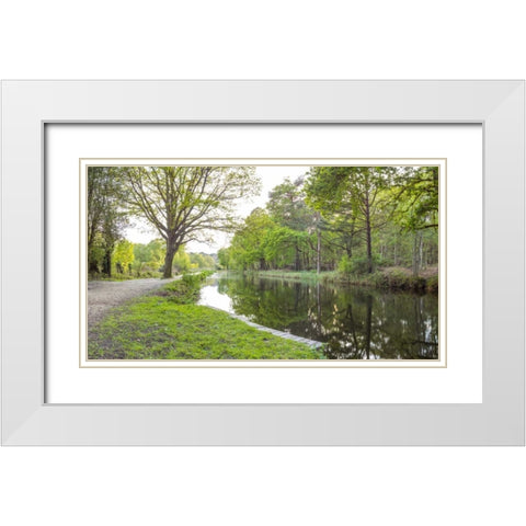 Bicycle with bunch of red roses by the canal White Modern Wood Framed Art Print with Double Matting by Frank, Assaf