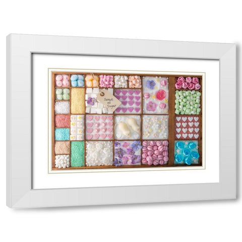 Mix of candies and sweets in wooden box White Modern Wood Framed Art Print with Double Matting by Frank, Assaf