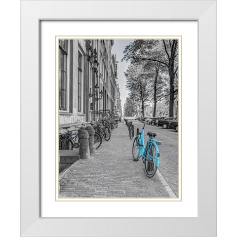 Bicycle parked on the sidewalk-Amsterdam White Modern Wood Framed Art Print with Double Matting by Frank, Assaf