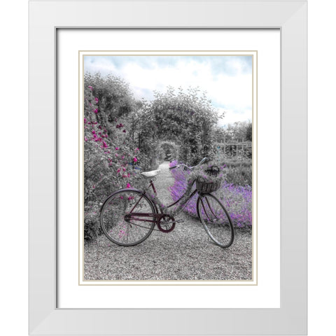 Bicycle on a garden path White Modern Wood Framed Art Print with Double Matting by Frank, Assaf
