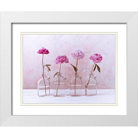 Peonies in glass bottles White Modern Wood Framed Art Print with Double Matting by Frank, Assaf