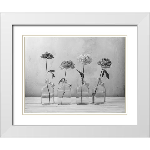 Peonies in glass bottles White Modern Wood Framed Art Print with Double Matting by Frank, Assaf