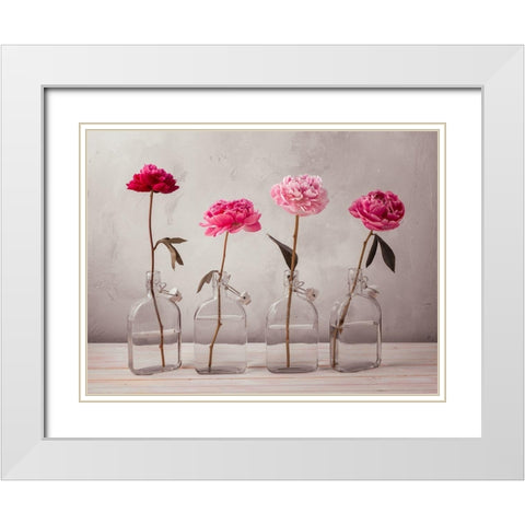 Peonies in glass bottles White Modern Wood Framed Art Print with Double Matting by Frank, Assaf