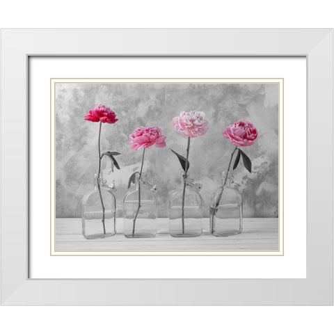 Peonies in glass bottles White Modern Wood Framed Art Print with Double Matting by Frank, Assaf