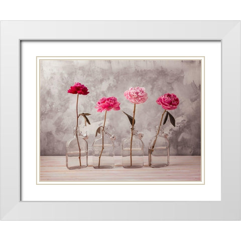 Peonies in glass bottles White Modern Wood Framed Art Print with Double Matting by Frank, Assaf