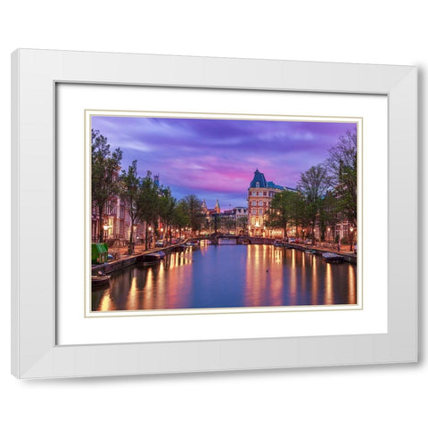 Canal through-city White Modern Wood Framed Art Print with Double Matting by Frank, Assaf