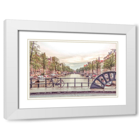 Canal through Amsterdam city White Modern Wood Framed Art Print with Double Matting by Frank, Assaf