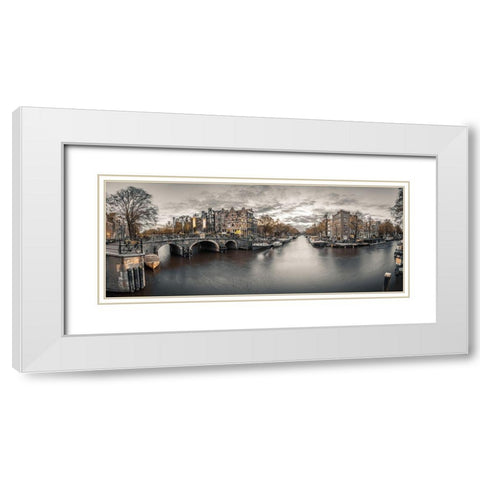 Amsterdam in evening White Modern Wood Framed Art Print with Double Matting by Frank, Assaf