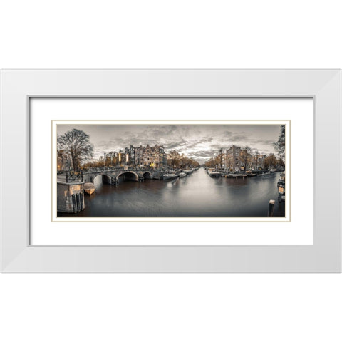 Amsterdam in evening White Modern Wood Framed Art Print with Double Matting by Frank, Assaf