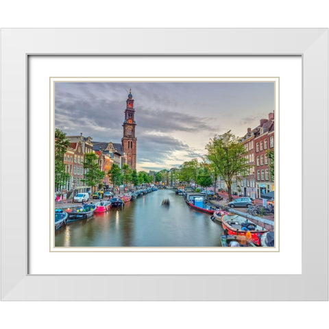 Canal through Amsterdam city White Modern Wood Framed Art Print with Double Matting by Frank, Assaf