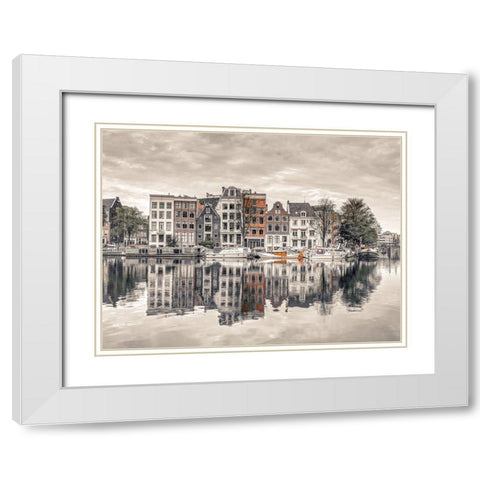 Amsterdam townhouses by the canal White Modern Wood Framed Art Print with Double Matting by Frank, Assaf