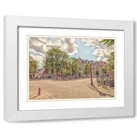 Bicycle parked on the street White Modern Wood Framed Art Print with Double Matting by Frank, Assaf