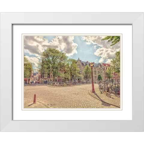 Bicycle parked on the street White Modern Wood Framed Art Print with Double Matting by Frank, Assaf