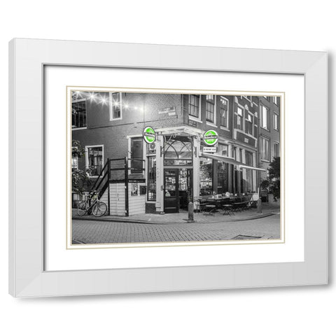 Street cafe in Amsterdam White Modern Wood Framed Art Print with Double Matting by Frank, Assaf