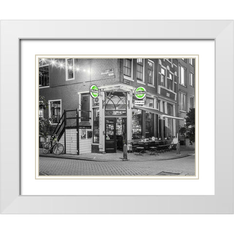 Street cafe in Amsterdam White Modern Wood Framed Art Print with Double Matting by Frank, Assaf