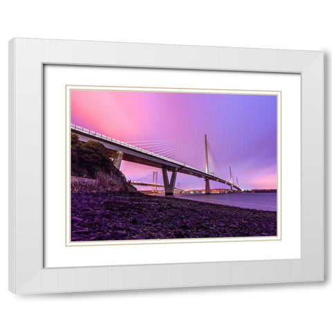 Queensferry Crossing in the evening, Scotland, FTBR-1922 White Modern Wood Framed Art Print with Double Matting by Frank, Assaf