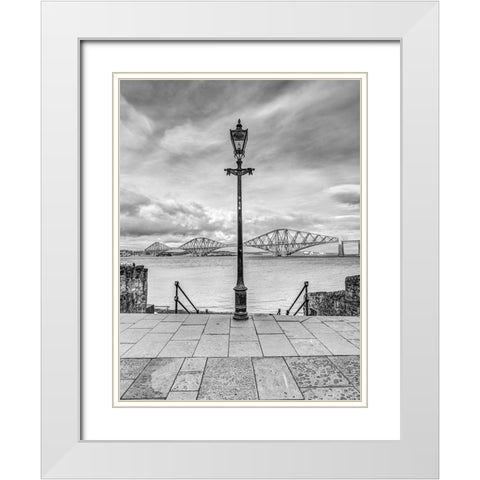 Forth Rail Bridge and lamp post, Scotland, FTBR-1812 White Modern Wood Framed Art Print with Double Matting by Frank, Assaf