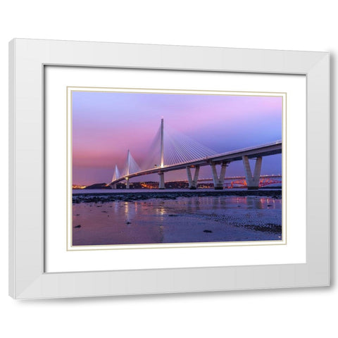 Queensferry Crossing in the evening, Scotland, FTBR-1813 White Modern Wood Framed Art Print with Double Matting by Frank, Assaf