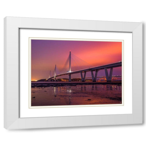 Queensferry Crossing at night, Scotland White Modern Wood Framed Art Print with Double Matting by Frank, Assaf