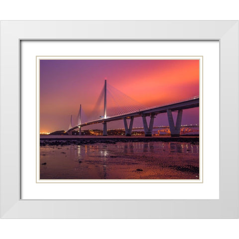 Queensferry Crossing at night, Scotland White Modern Wood Framed Art Print with Double Matting by Frank, Assaf