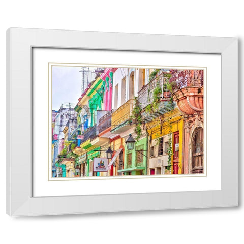 Colorful houses in Havana White Modern Wood Framed Art Print with Double Matting by Frank, Assaf