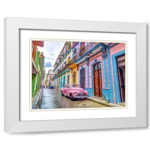 Vintage car on street of Havana, Cuba White Modern Wood Framed Art Print with Double Matting by Frank, Assaf