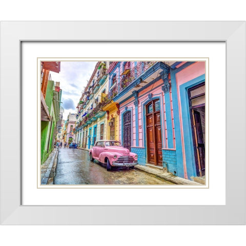 Vintage car on street of Havana, Cuba White Modern Wood Framed Art Print with Double Matting by Frank, Assaf