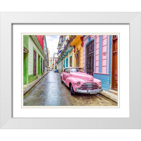 Vintage car in Havana White Modern Wood Framed Art Print with Double Matting by Frank, Assaf