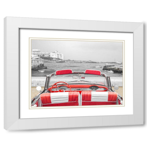 Vintage car near the beach in Cuba White Modern Wood Framed Art Print with Double Matting by Frank, Assaf