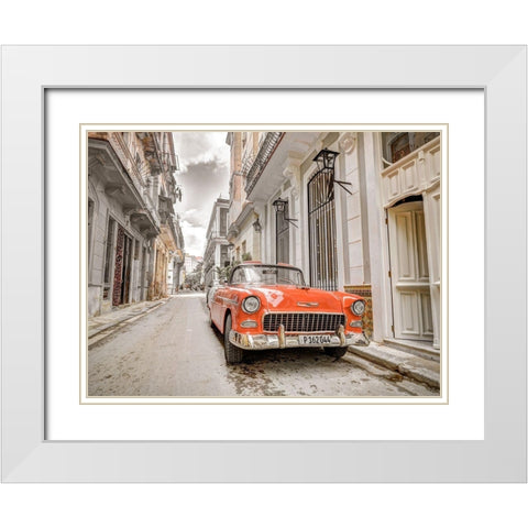 Vintage car on street of Havana-Cuba White Modern Wood Framed Art Print with Double Matting by Frank, Assaf