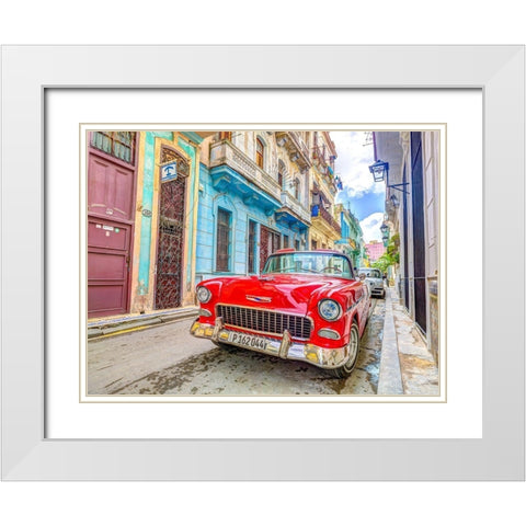 Vintage car on street of Havana, Cuba White Modern Wood Framed Art Print with Double Matting by Frank, Assaf