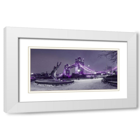 Dolphin fountain -London White Modern Wood Framed Art Print with Double Matting by Frank, Assaf