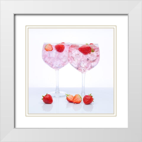 Gin with strawberries on white background White Modern Wood Framed Art Print with Double Matting by Frank, Assaf