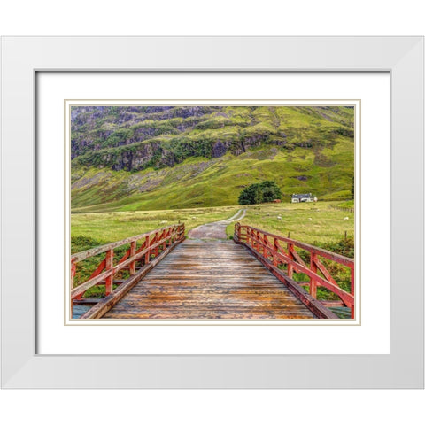 Wooden bridge over water stream at Glen Coe valley-Scotland White Modern Wood Framed Art Print with Double Matting by Frank, Assaf