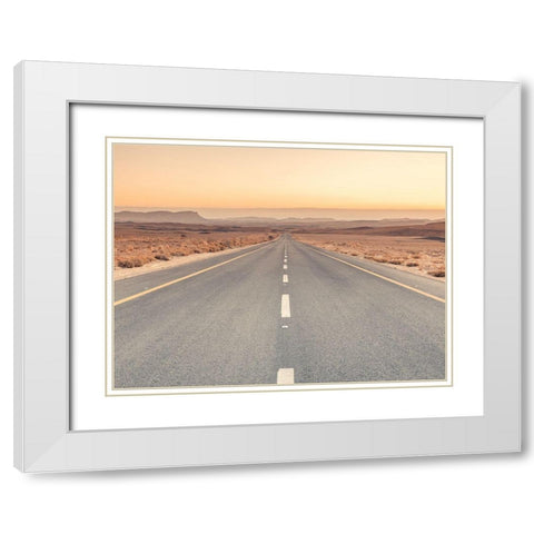 Desert road in Israel White Modern Wood Framed Art Print with Double Matting by Frank, Assaf