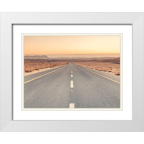 Desert road in Israel White Modern Wood Framed Art Print with Double Matting by Frank, Assaf