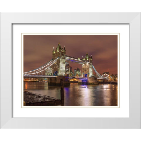 Tower bridge at night-London White Modern Wood Framed Art Print with Double Matting by Frank, Assaf