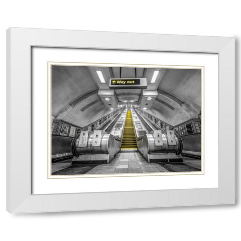 Escalators at subway station White Modern Wood Framed Art Print with Double Matting by Frank, Assaf