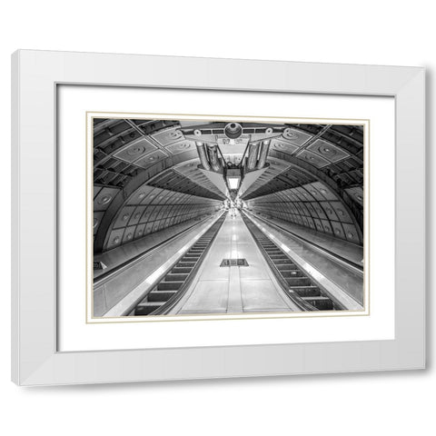 Escalator at subway station White Modern Wood Framed Art Print with Double Matting by Frank, Assaf